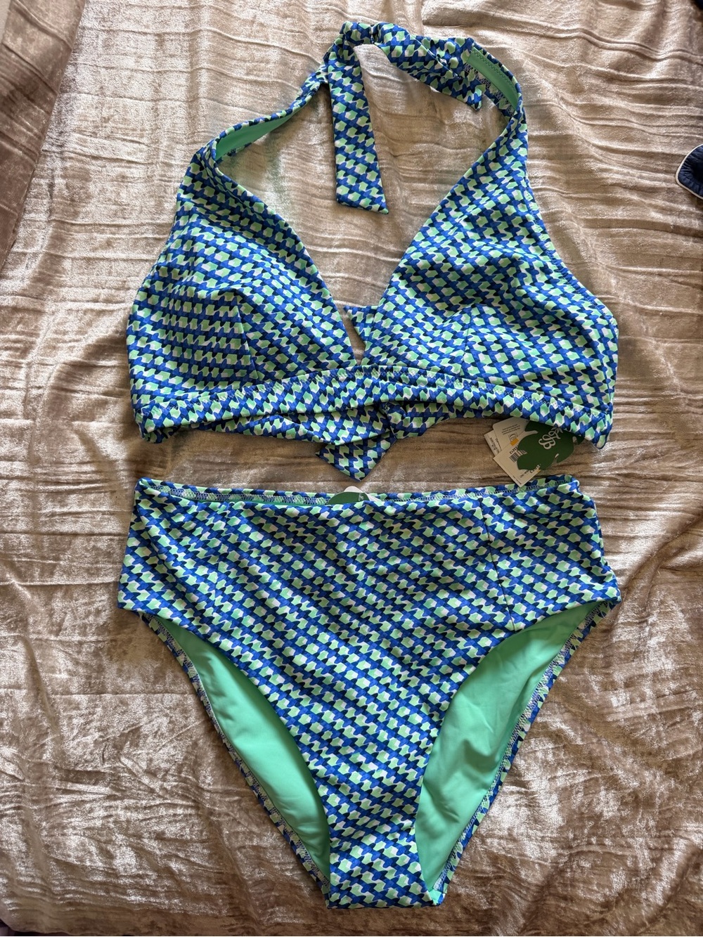 Tommy Bahama Blue and Green Patterned Women's Two-Piece Bikini